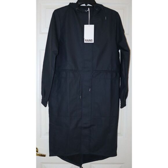 RAINS 18550 Women's Sz XS Navy Blue String Parka Waterproof Rain Jacket - Picture 1 of 11